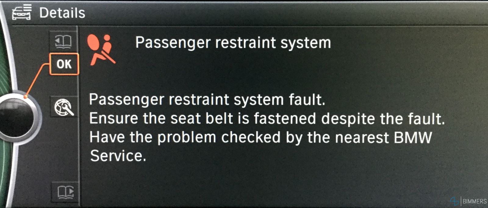 Passenger restraint system - feilmelding