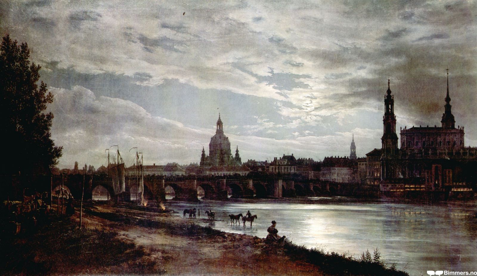 J.C Dahl, "Blick Auf Dresden Bei Vollmondschein" anno 1839